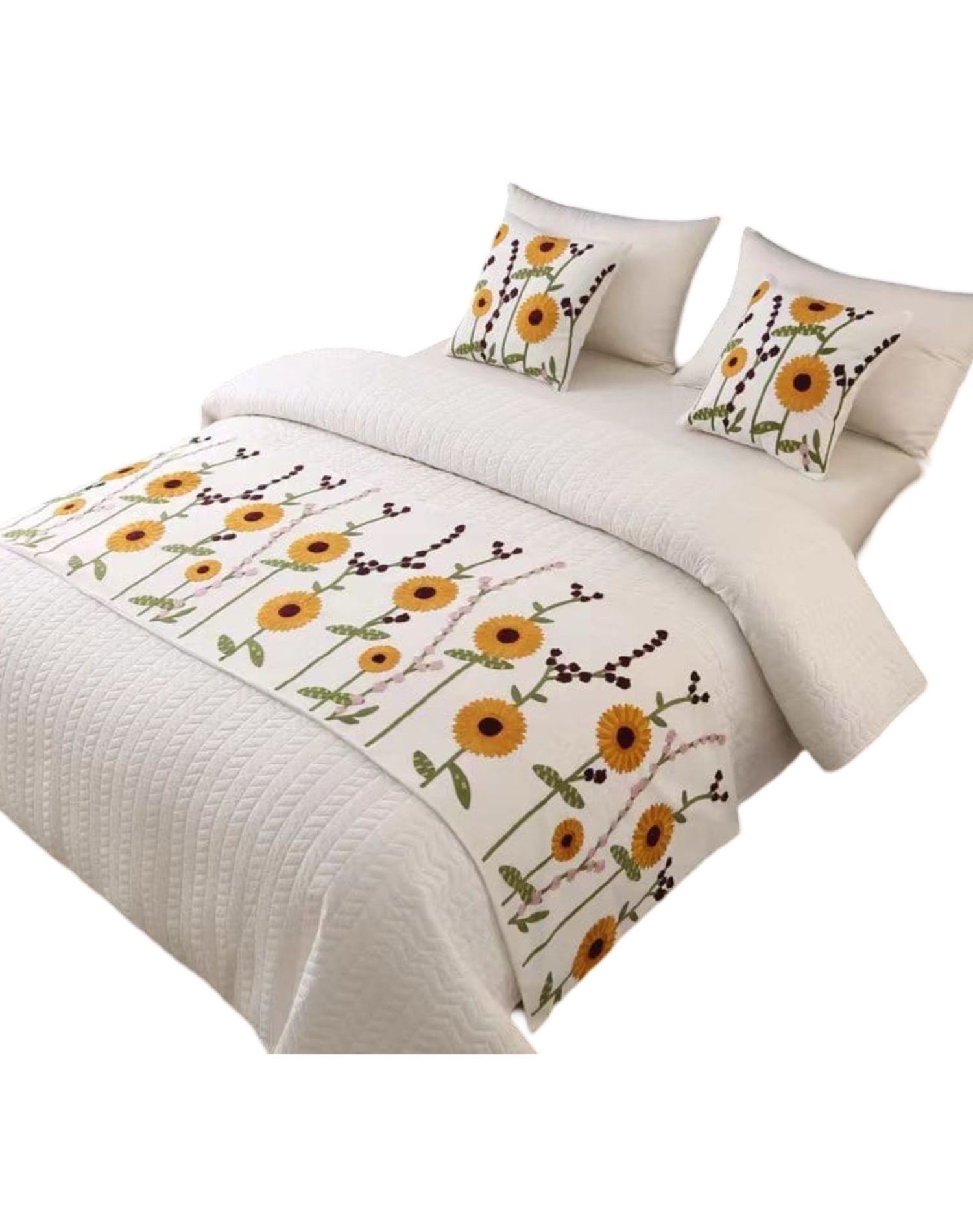 SET PIECERA CAMA MULTICOLOR + 2 FUNDAS BORDADAS COJÍN S8 - 1