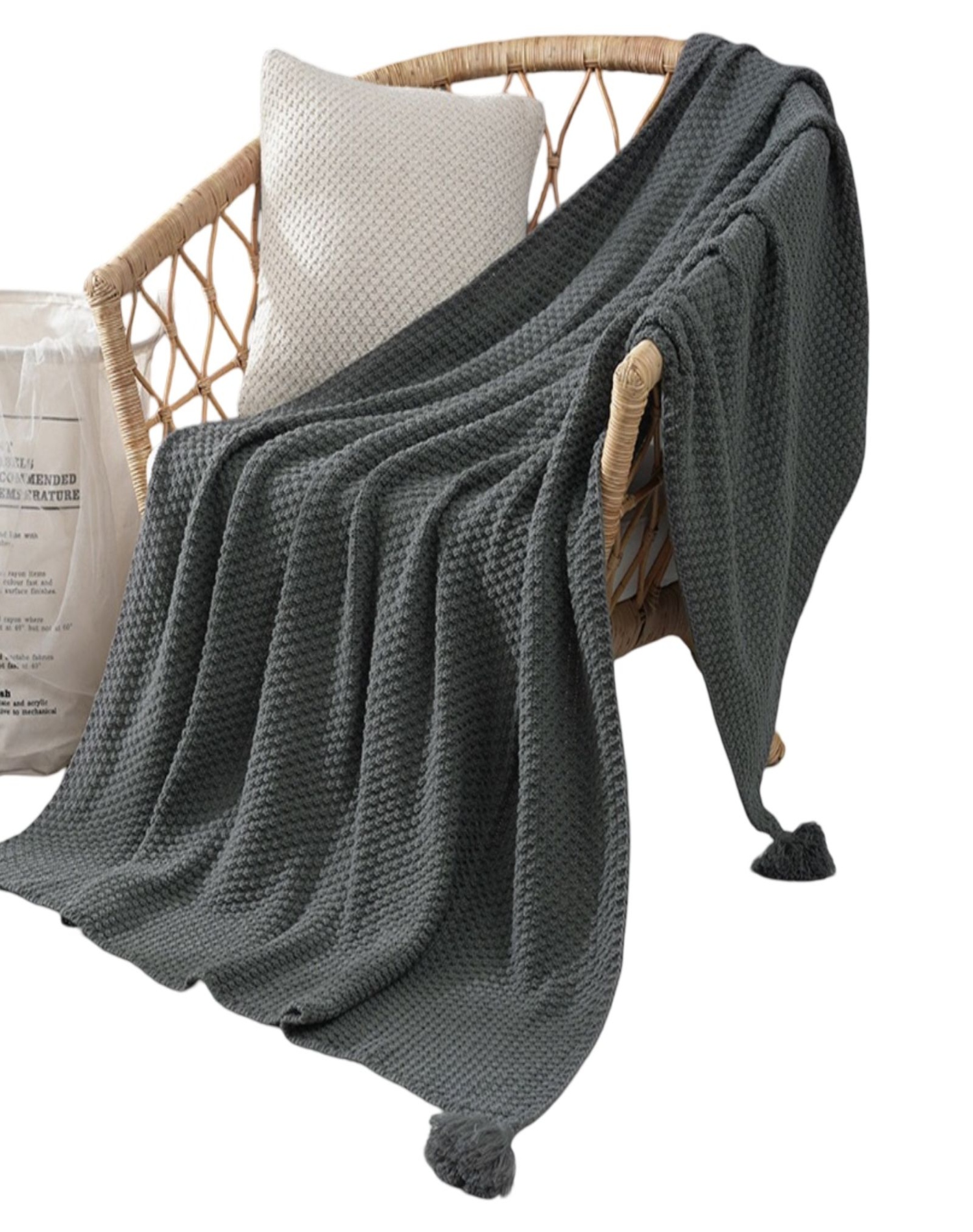 MANTA LUJO POMPONES IDEAL SOFA O CAMA D6 GRIS - 1