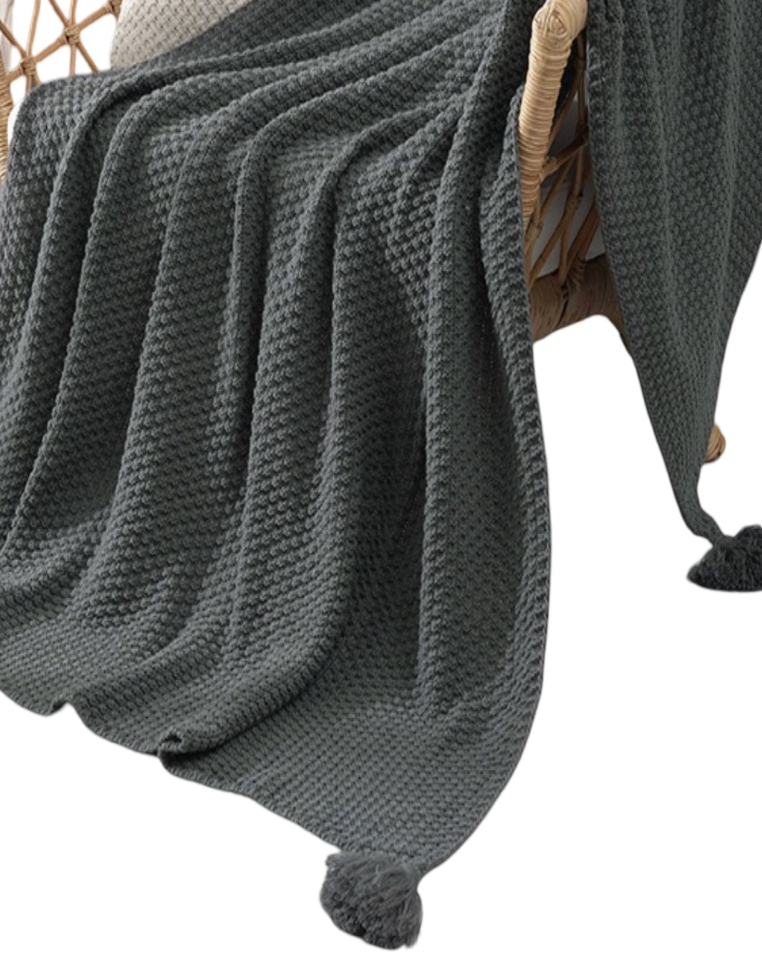 MANTA LUJO POMPONES IDEAL SOFA O CAMA D6 GRIS - 2
