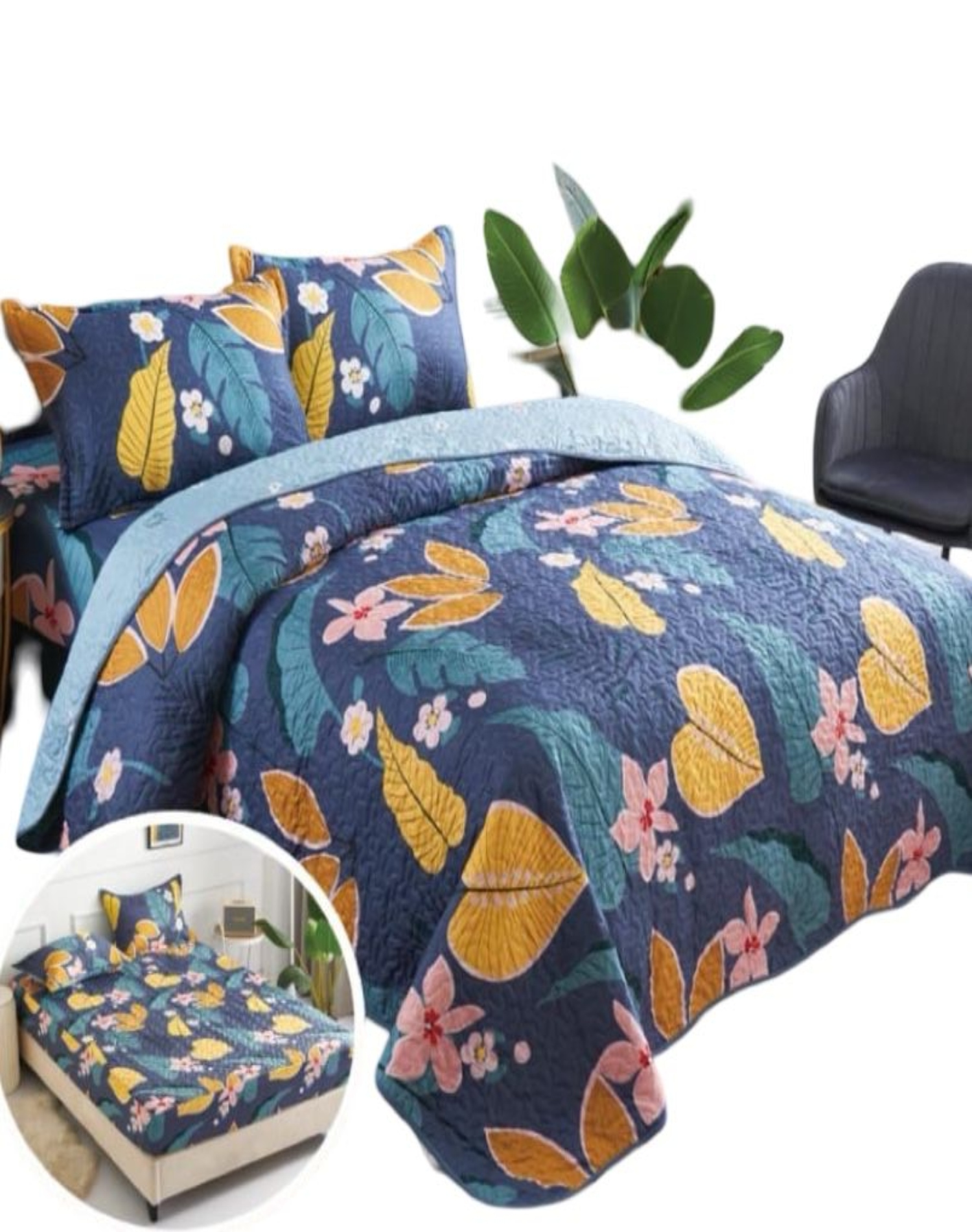 QUILT MULTICOLOR CUBRECAMA 5 PIEZAS + SÁBANA JUEGO COMPLETO C8 - 1