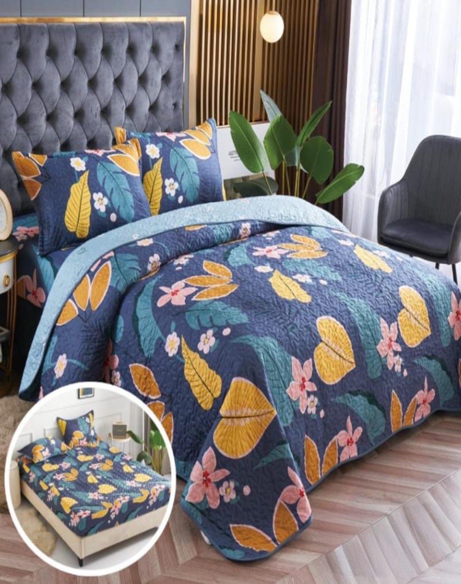 QUILT MULTICOLOR CUBRECAMA 5 PIEZAS + SÁBANA JUEGO COMPLETO C8 - 3