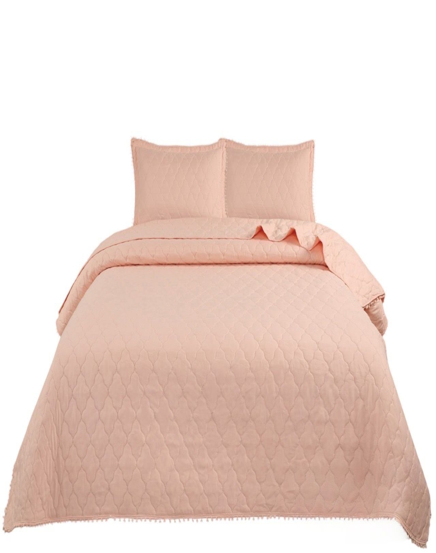 QUILT SALMON VERANO PRIMAVERA CUBRECAMA KING CON POMPONES B9 - 1