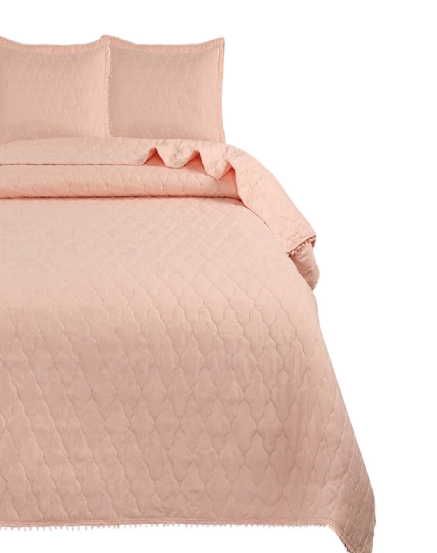 QUILT SALMON VERANO PRIMAVERA CUBRECAMA KING CON POMPONES B9 - 2