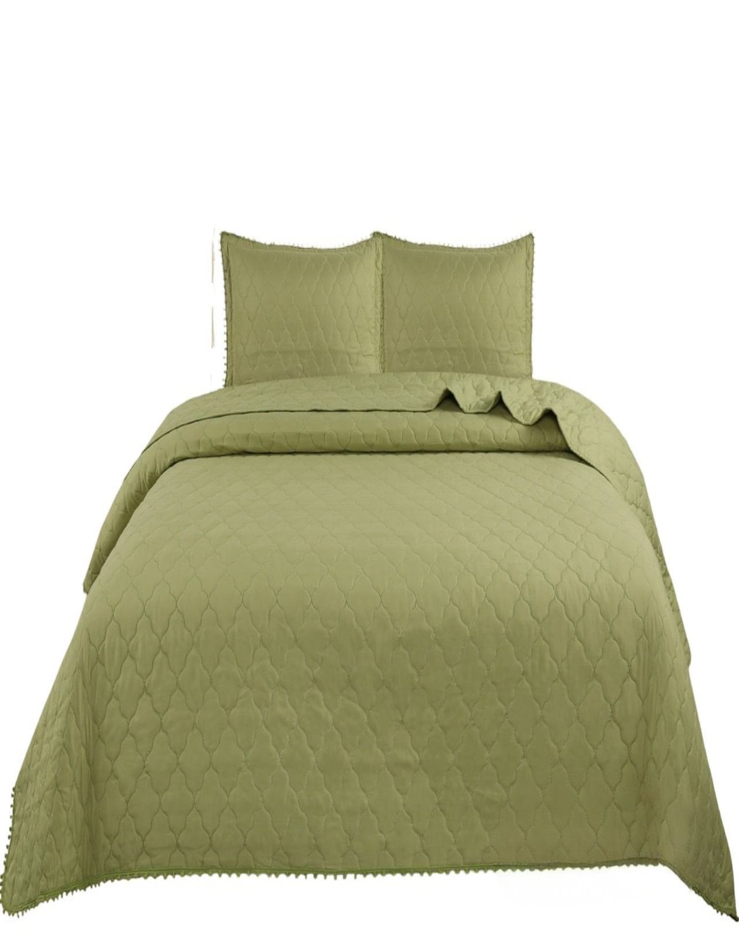 QUILT VERDE VERANO PRIMAVERA CUBRECAMA KING CON POMPONES B2 - 1