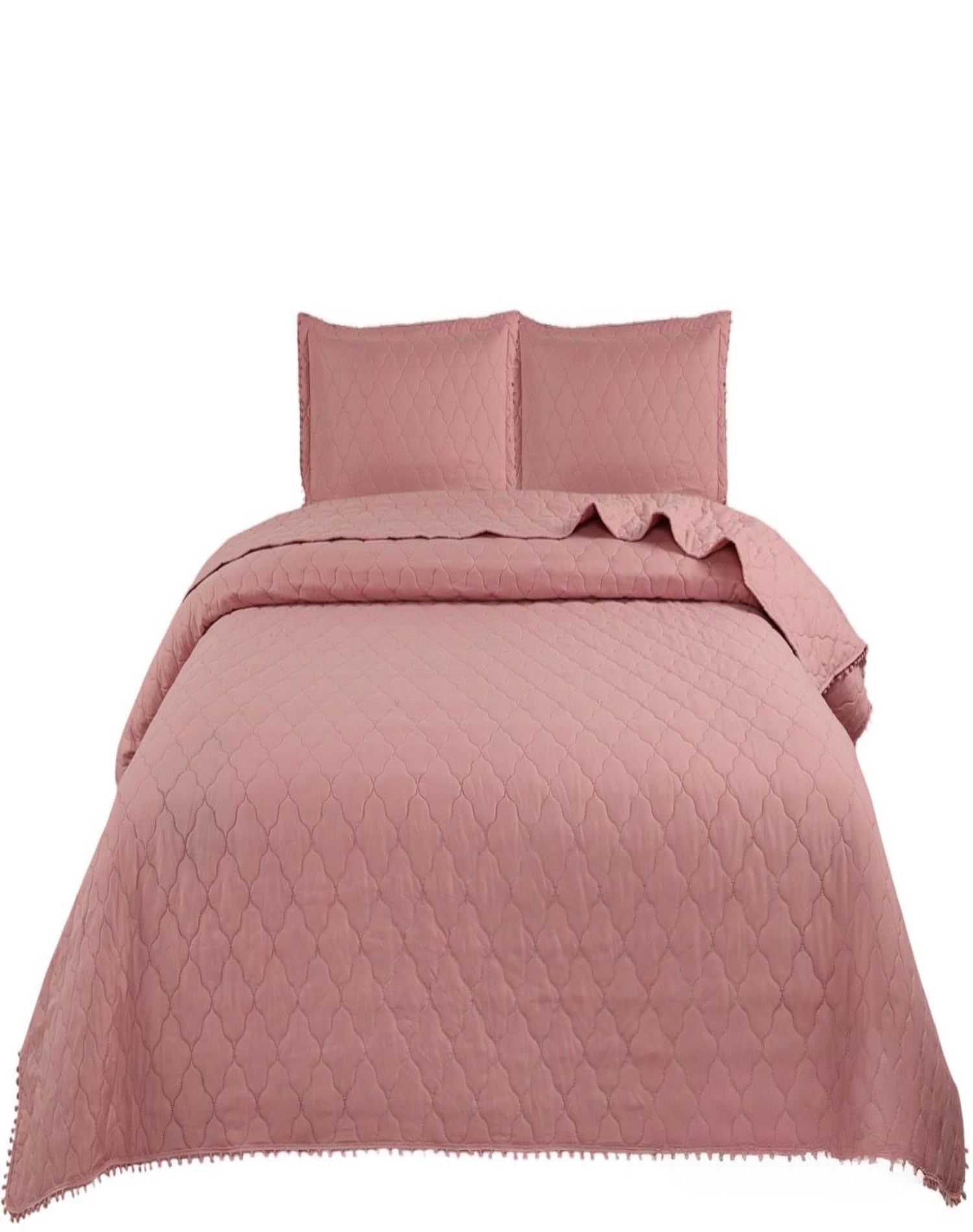 QUILT ROSA VERANO PRIMAVERA CUBRECAMA KING CON POMPONES B6 - 1