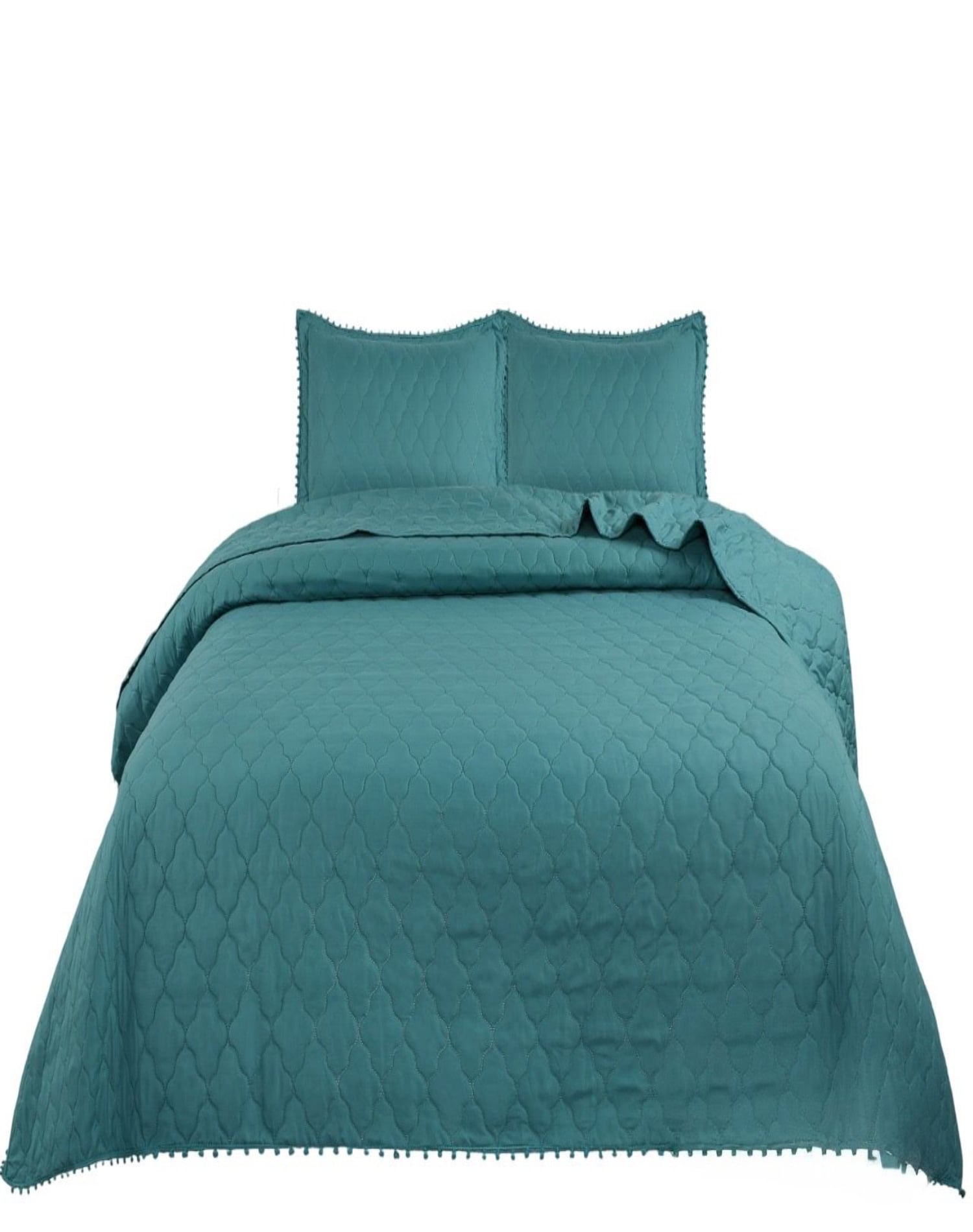 QUILT 2 PLAZAS TURQUESA CUBRECAMA CON POMPONES B4 - 1