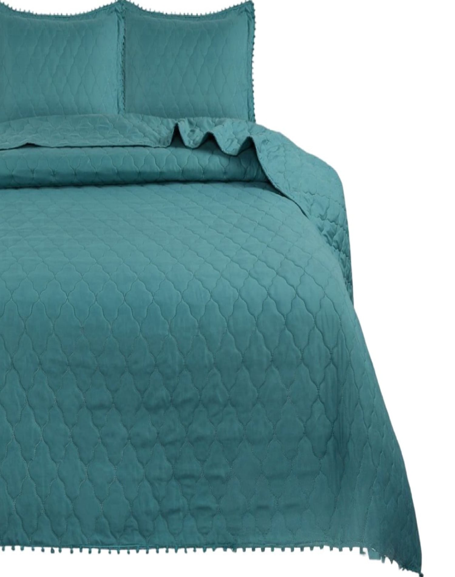 QUILT 2 PLAZAS TURQUESA CUBRECAMA CON POMPONES B4 - 2