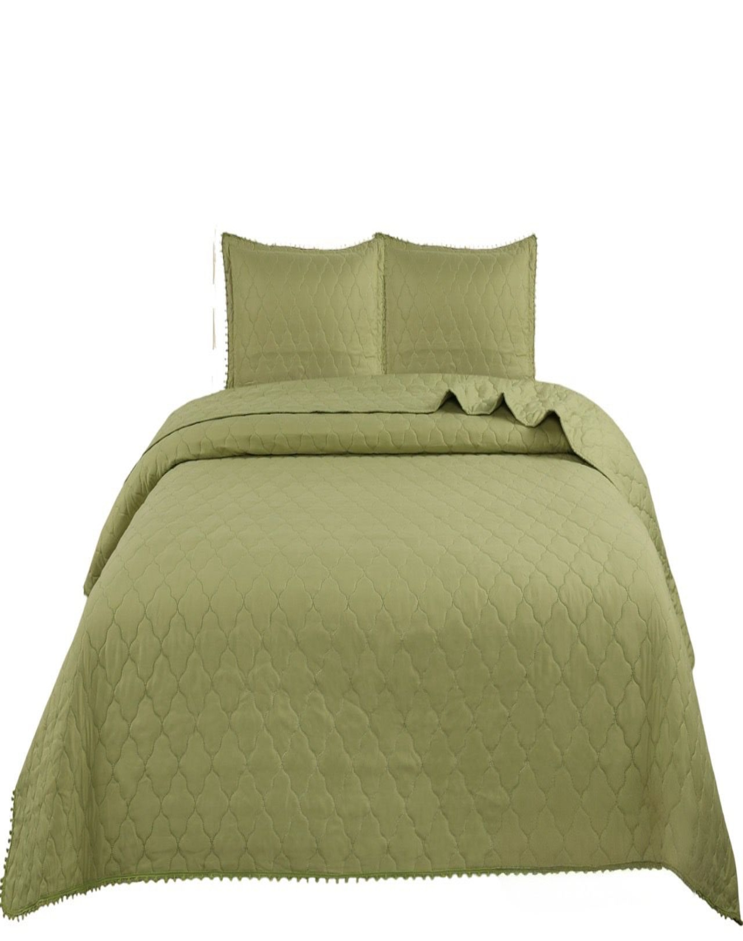QUILT 2 PLAZAS VERDE CUBRECAMA CON POMPONES B2 - 1