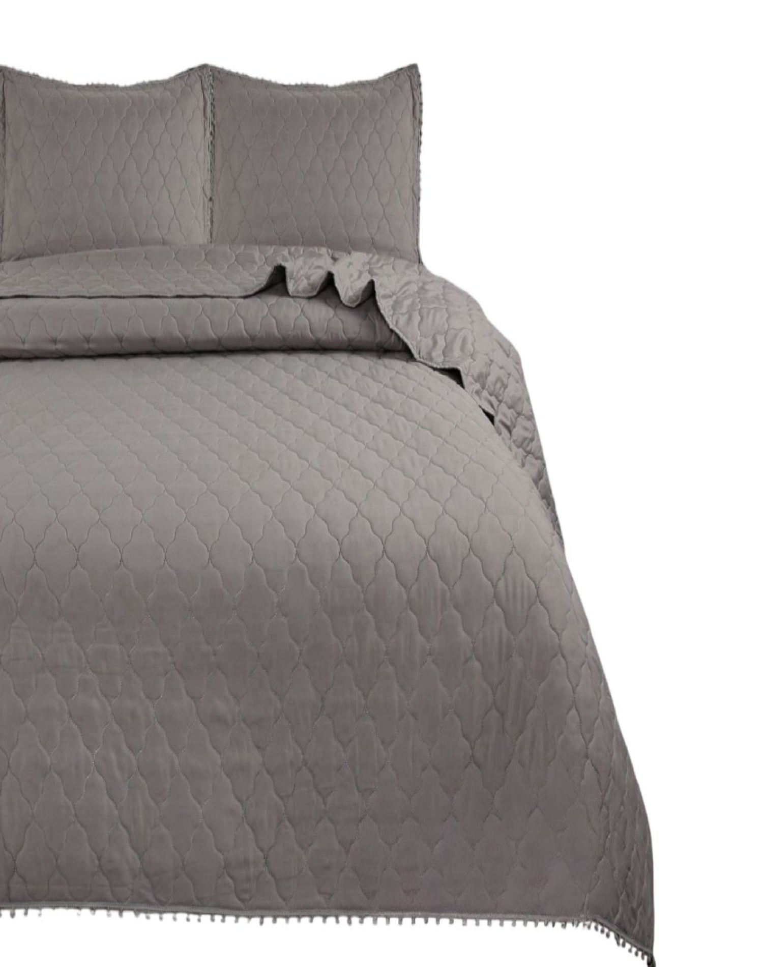 QUILT 2 PLAZAS GRIS CUBRECAMA CON POMPONES B5 - 2