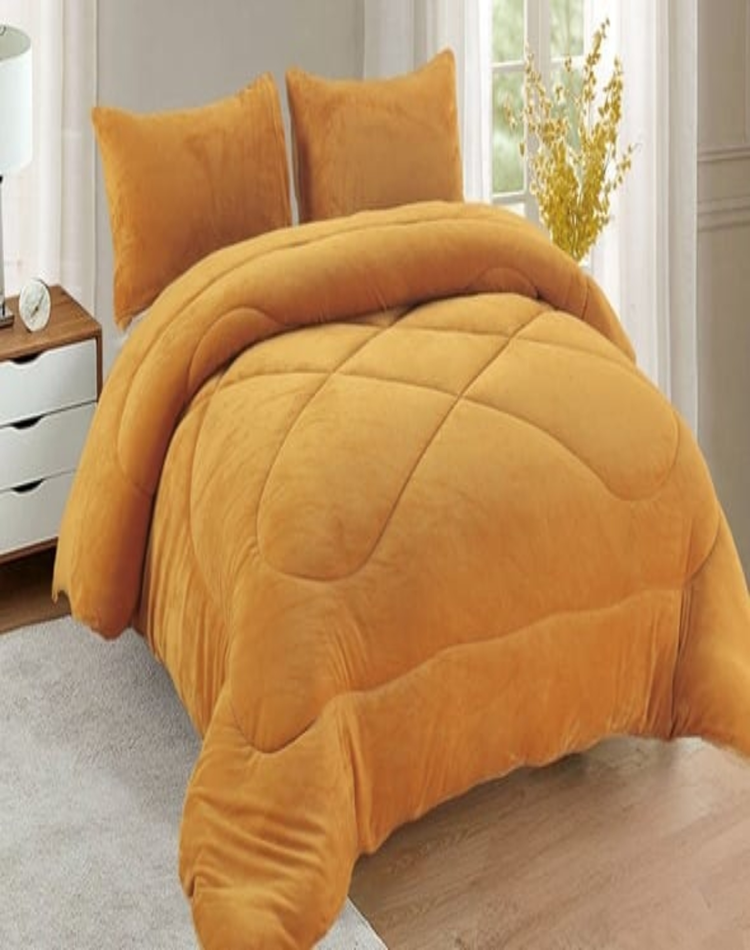 COBERTOR PLUSH MOSTAZA CHIPORRO 230X250 IDEAL INVIERNO A38 - 3
