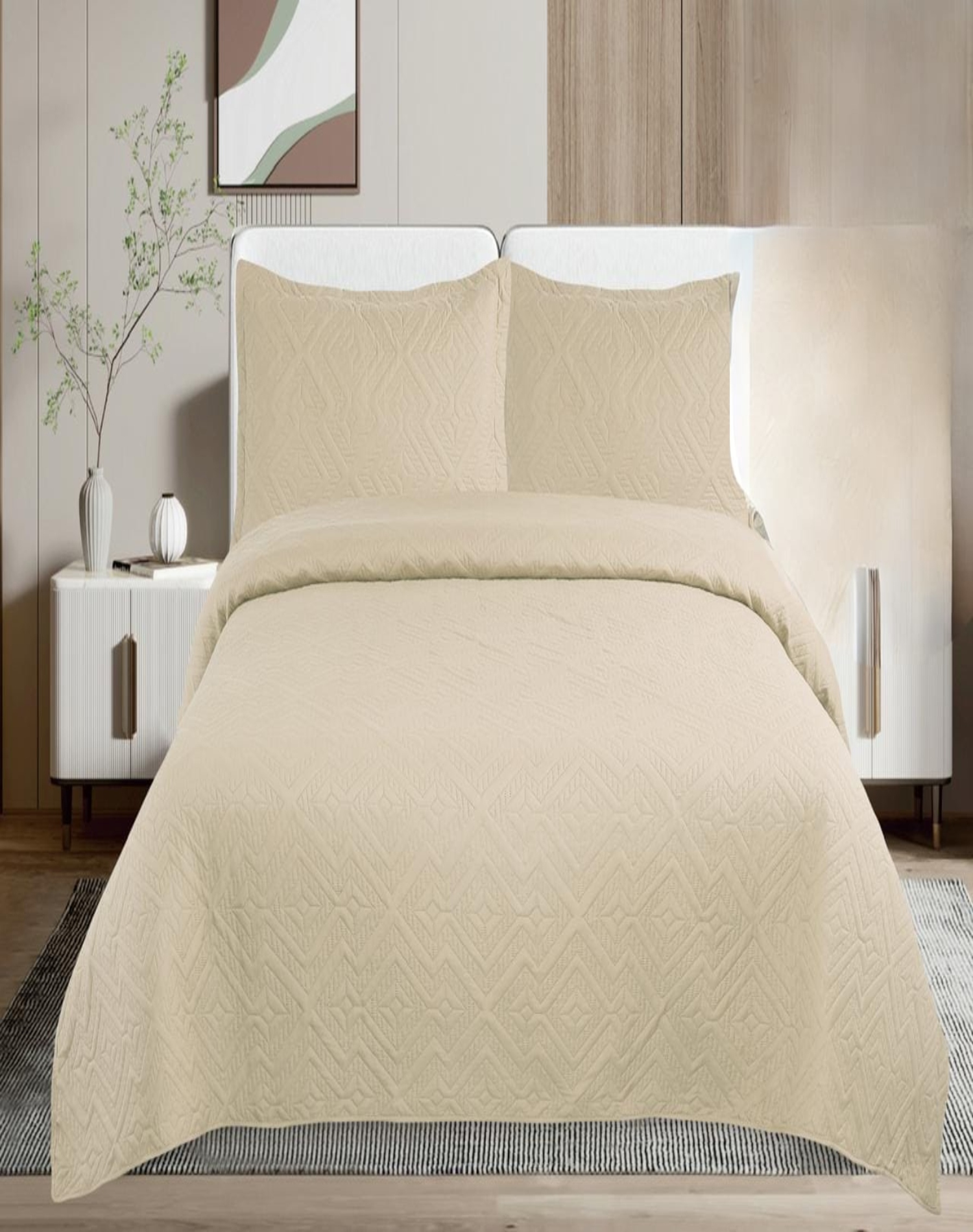 CUBRECAMA 1.5 PLAZAS BEIGE QUILT VERANO LIGERO E2 - 3