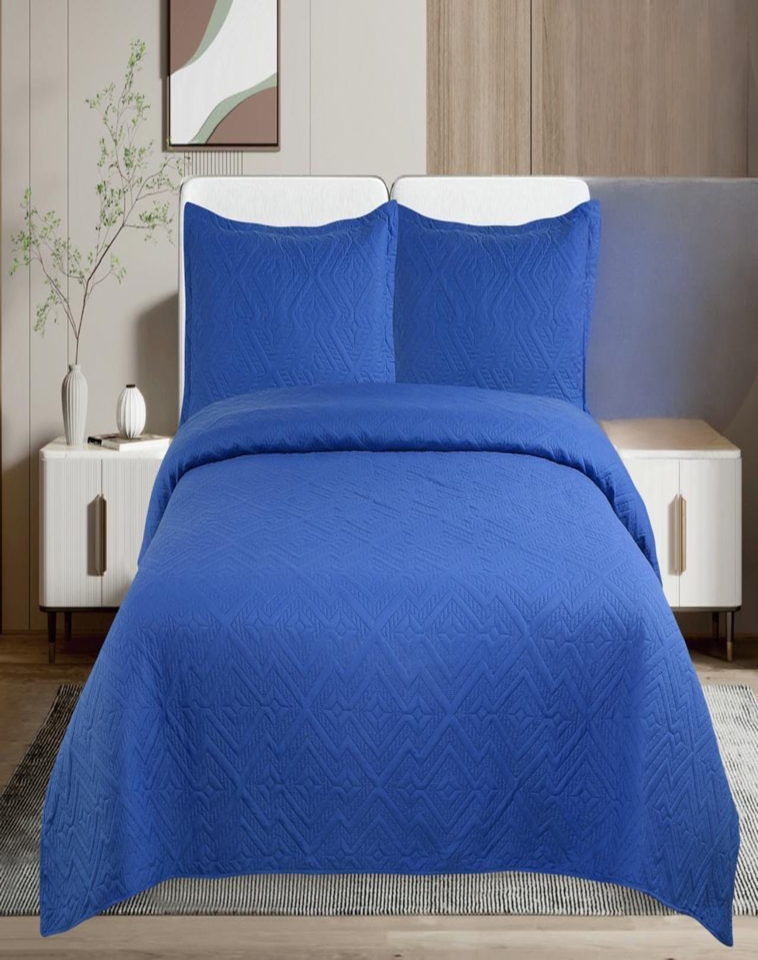 CUBRECAMA KING AZUL QUILT VERANO FRESCO Y SUAVE E5 - 3