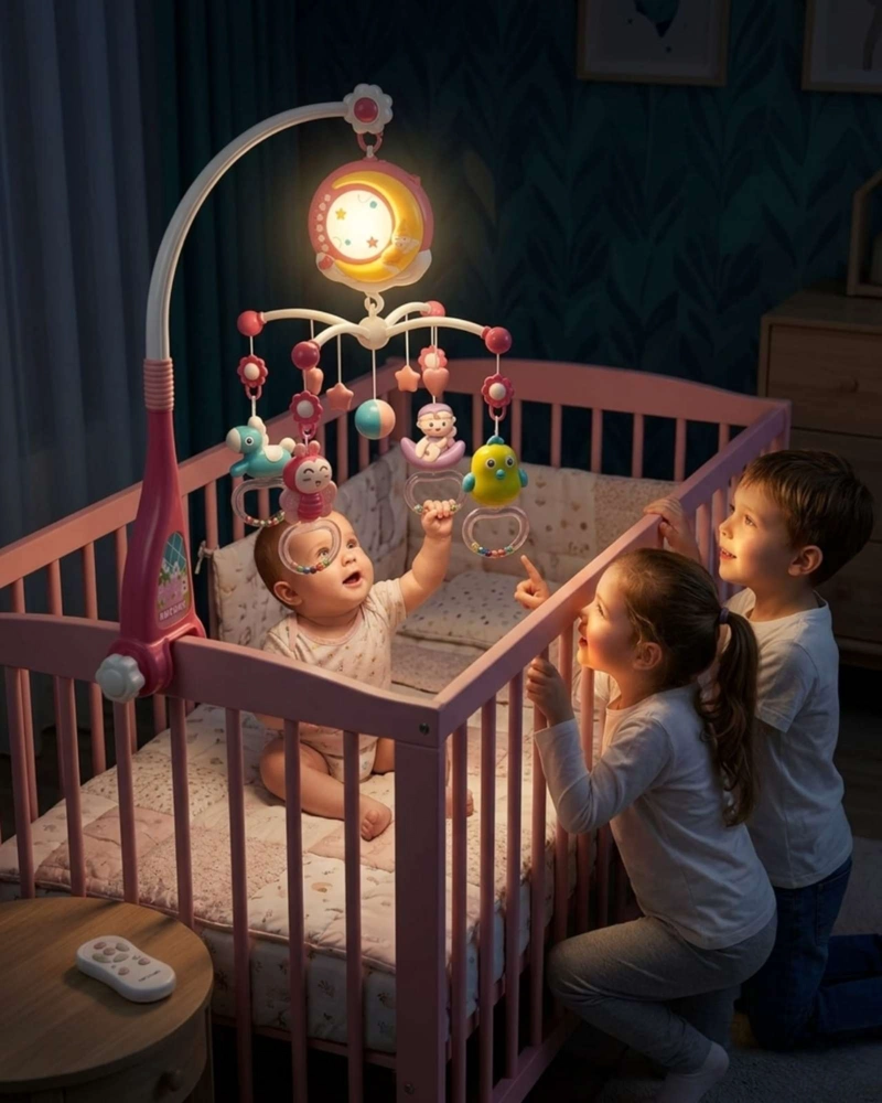 MÓVIL CUNA BEBÉ MUSICAL CON CONTROL Y LUZ 21N10 ROJO - 1