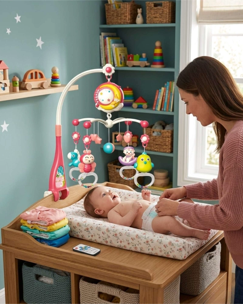 MÓVIL CUNA BEBÉ MUSICAL CON CONTROL Y LUZ 21N10 ROJO - 2