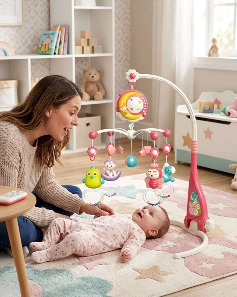 MÓVIL CUNA BEBÉ MUSICAL CON CONTROL Y LUZ 21N10 ROJO - 4