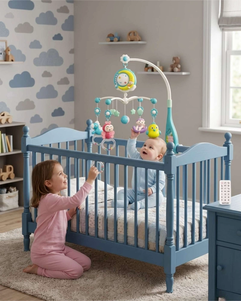 MÓVIL CUNA BEBÉ MUSICAL CON CONTROL Y LUZ 21N11 AZUL - 1