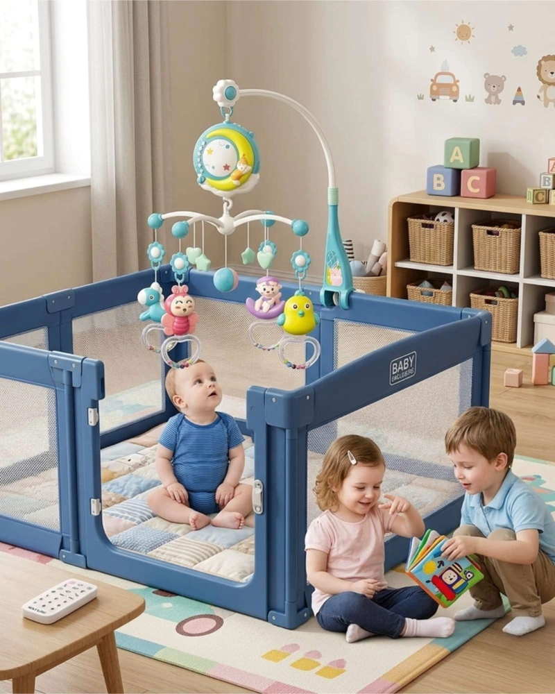 MÓVIL CUNA BEBÉ MUSICAL CON CONTROL Y LUZ 21N11 AZUL - 5