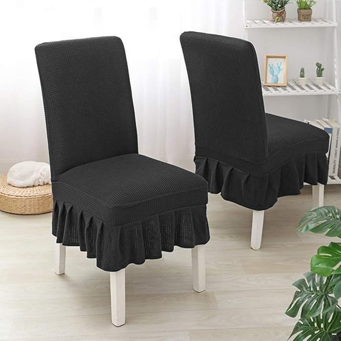 FUNDA SET 6 SILLA CUADRILLE CON FALDON NEGRO - 1