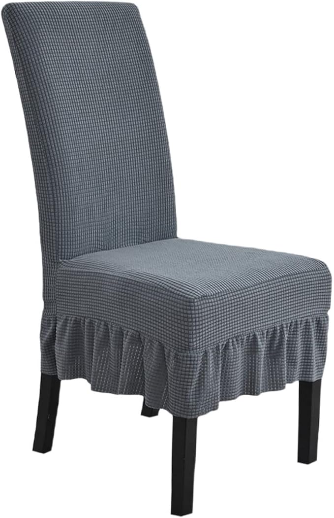 FUNDA SET 6 SILLA CUADRILLE CON FALDON GRIS CLARO - 2