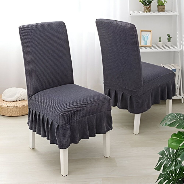 FUNDA SET 6 SILLA CUADRILLE CON FALDON OSCURO GRIS - 1