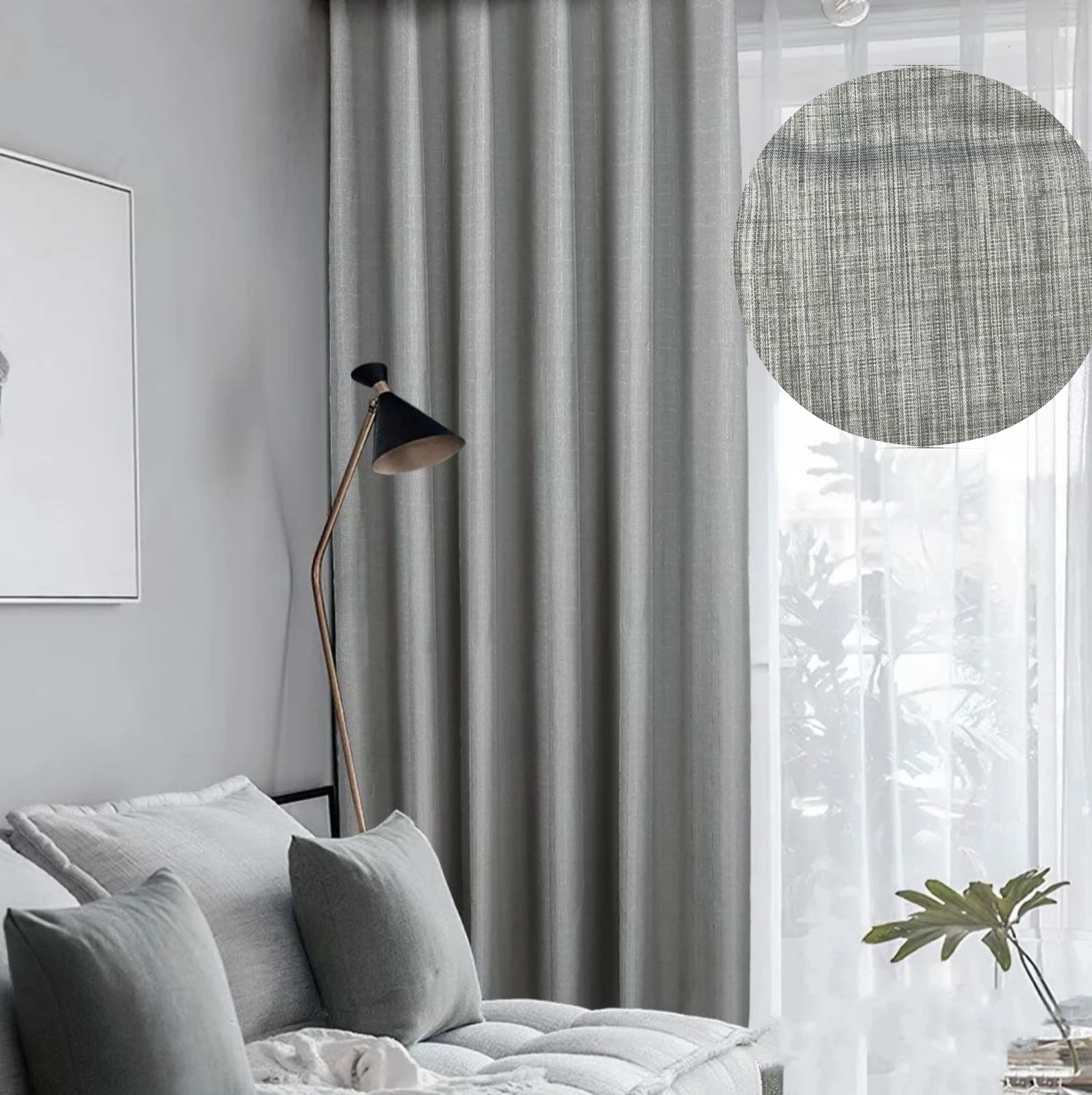 SET CORTINAS 2 PAÑOS ENGOMADAS TEXTURIZADA 140X220 GRIS - 1