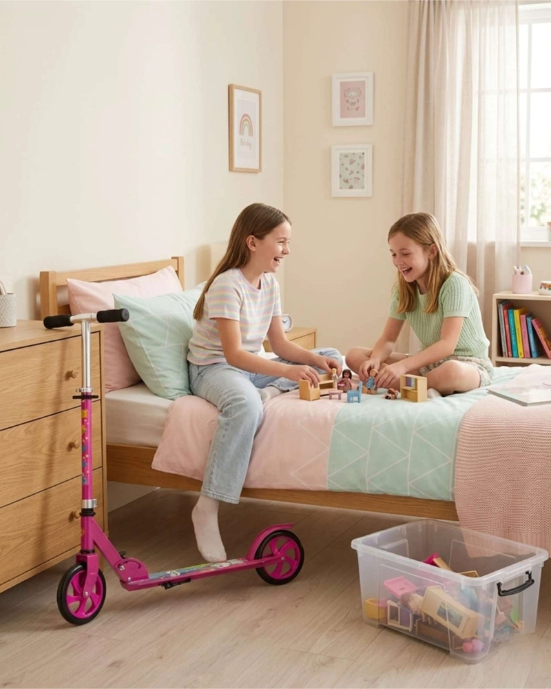 SCOOTER INFANTIL AJUSTABLE Y PLEGABLE CON PATA DE APOYO ROSADO - 5
