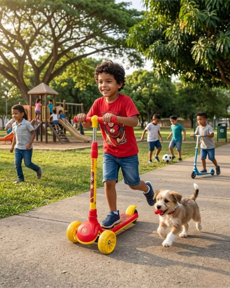SCOOTER INFANTIL AJUSTABLE CON 3 RUEDAS DE LUCES LED ROJO - 2