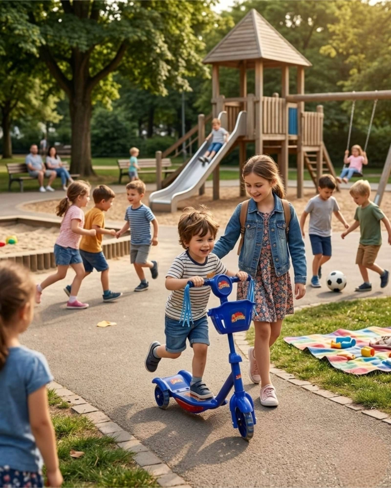 MONOPATIN SCOOTER INFANTIL CON CANASTO Y LUCES 3 RUEDAS AZUL - 3