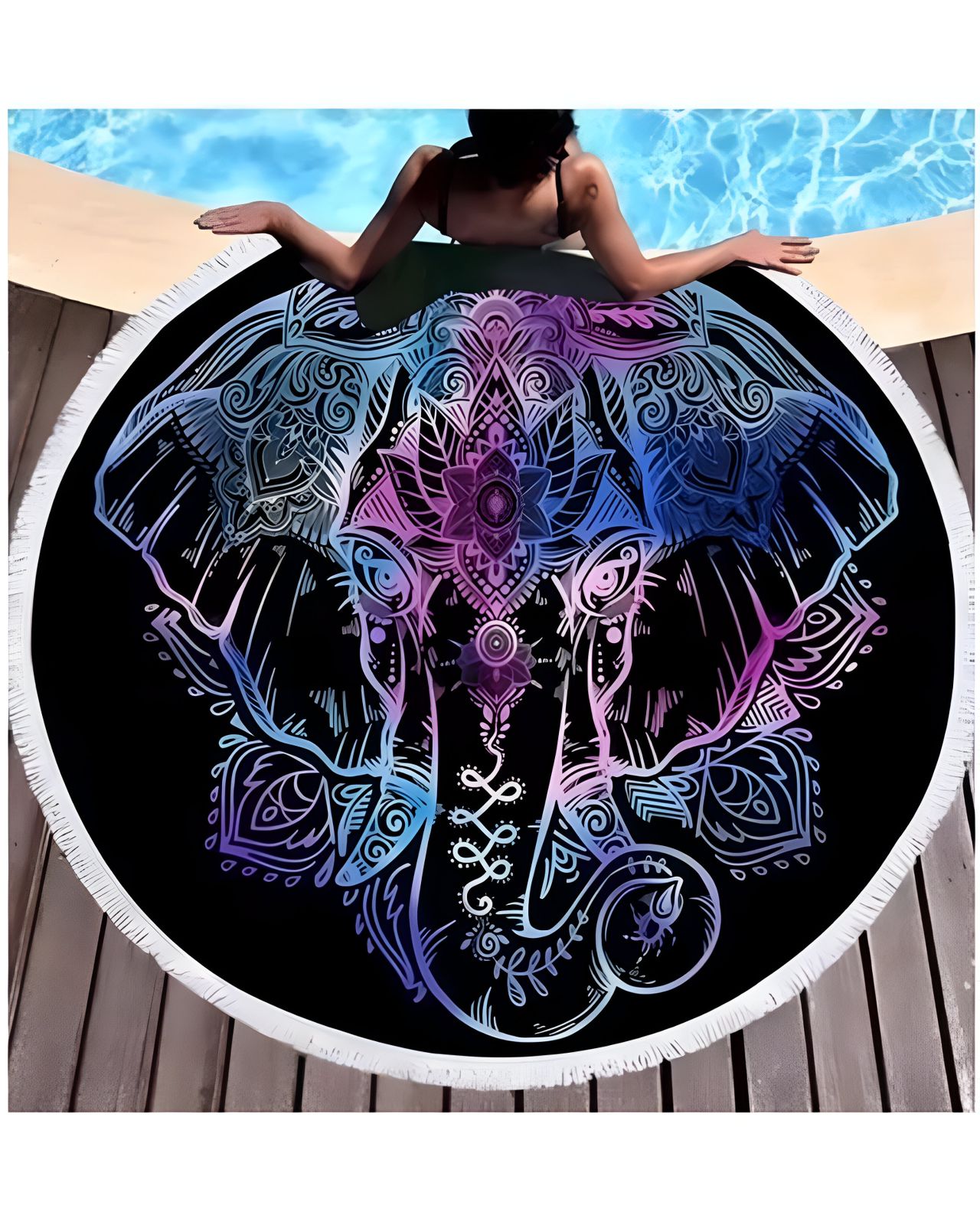 TOALLA MANTA REDONDA PLAYERA CON DISEÑO ELEFANTE - 1