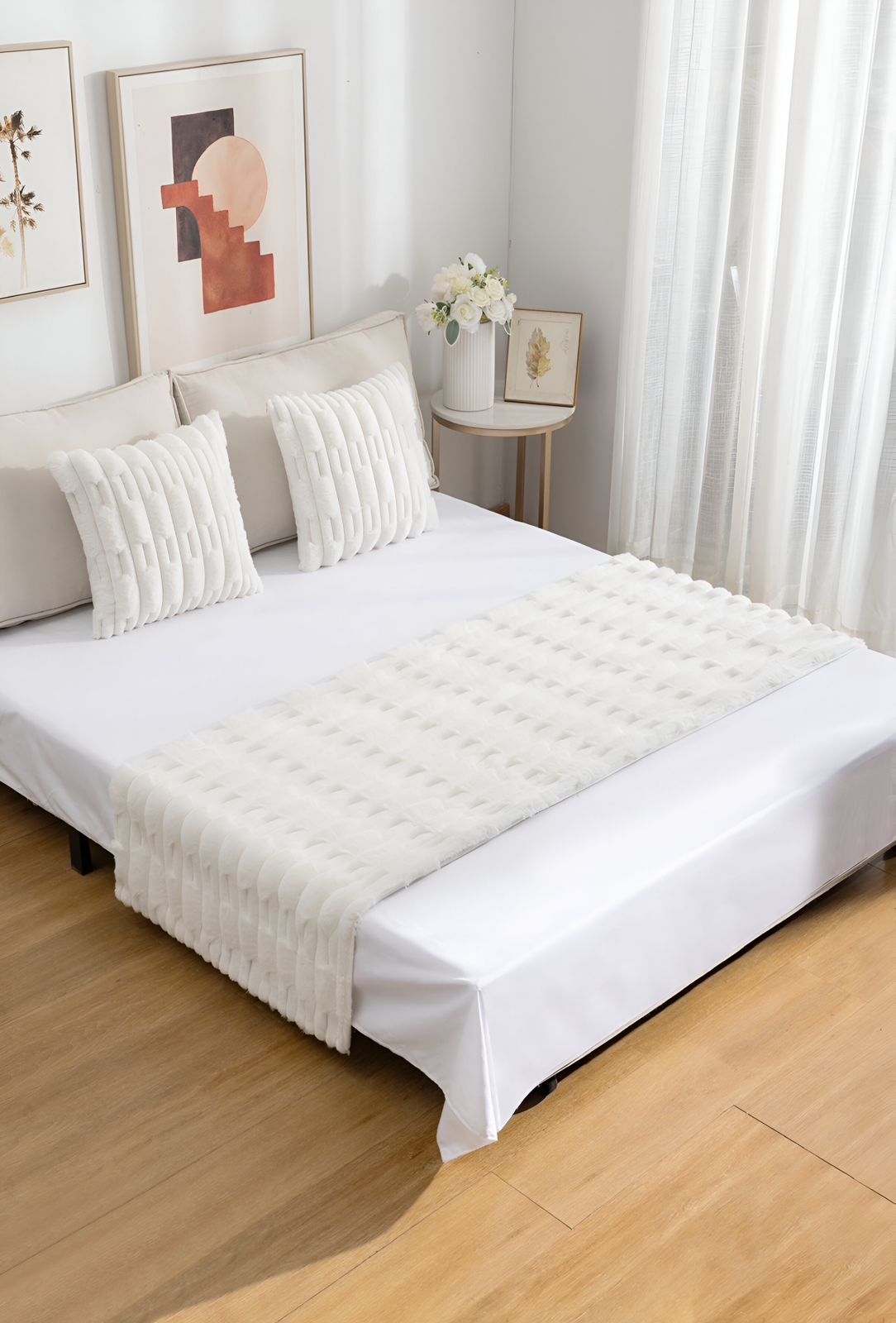 JUEGO DE PIECERA DE CAMA CON 2 FUNDAS MODELO BAMBÚ BLANCO - 1