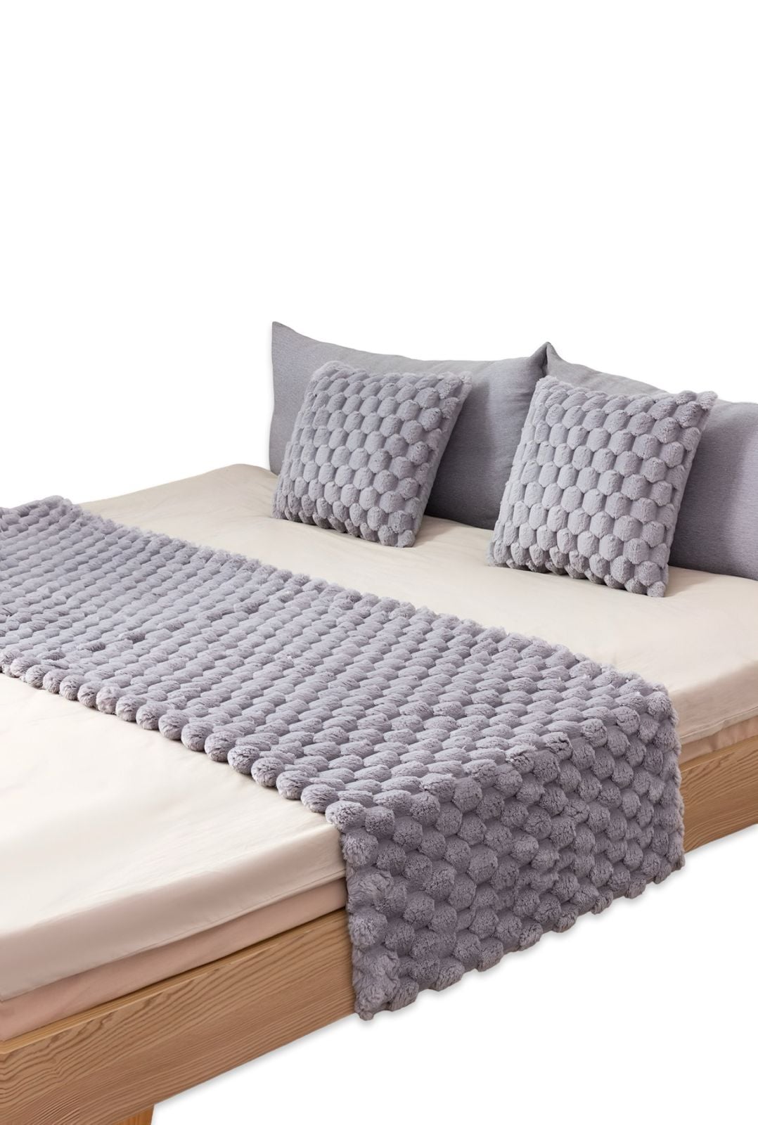 JUEGO DE PIECERA DE CAMA MAS 2 COJIN CON FUNDAS MODELO PERLA GRIS - 2