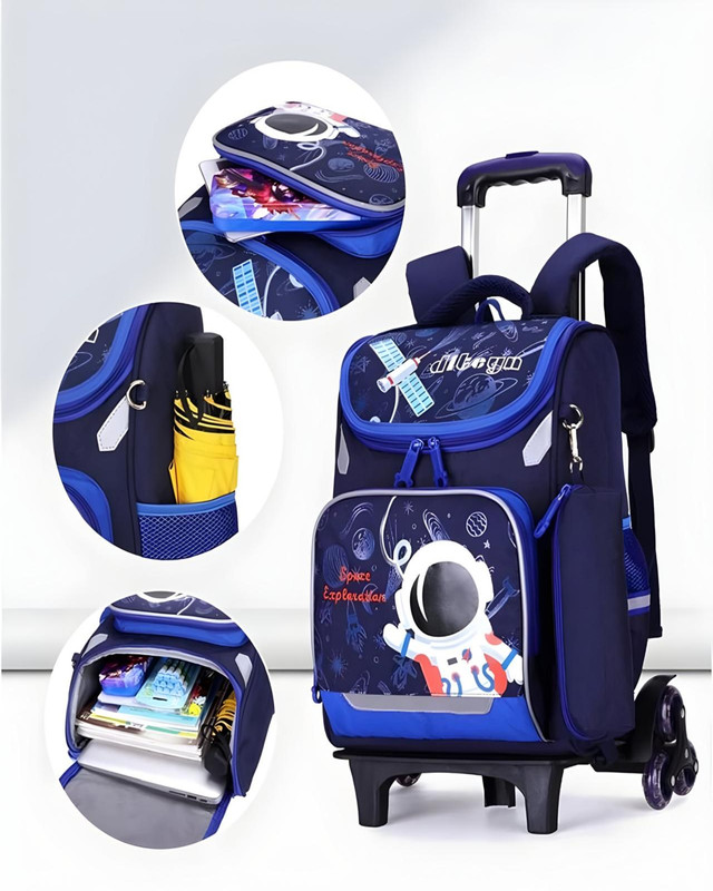 MOCHILA ESCOLAR CON RUEDAS PARA NIÑOS BOLSO AZUL CON AMARILLO - 8