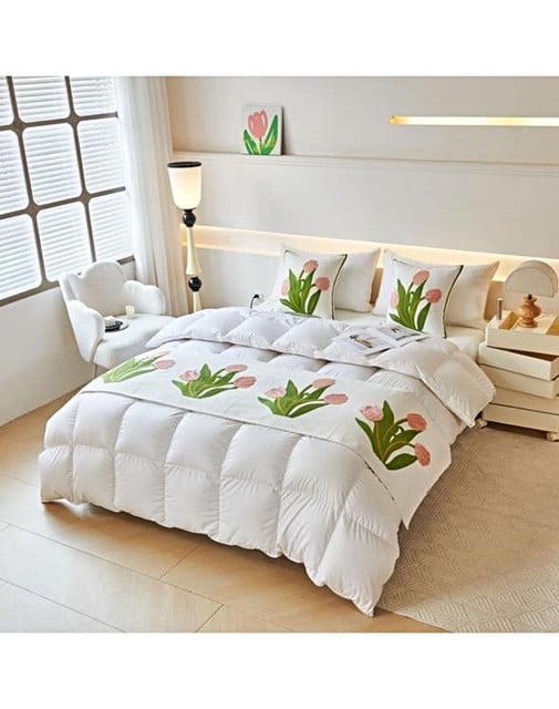 JUEGO DE PIECERA DE CAMA CON 2 COJINES COMPLETOS CON BORDADO T02 - 3