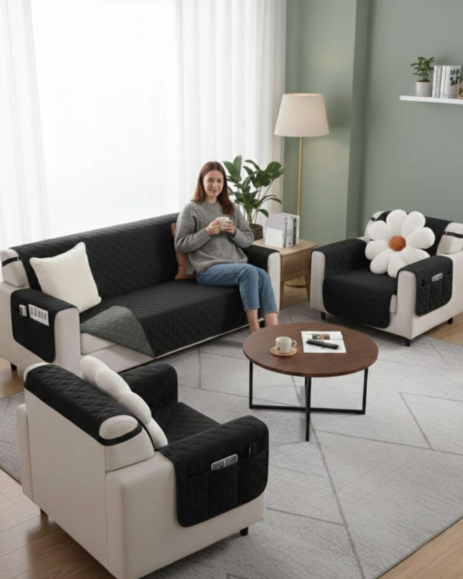 CUBRE SILLON REVERSIBLES CON BOLSAS SEST DE 3 PIEZAS 3+1+1 - 1