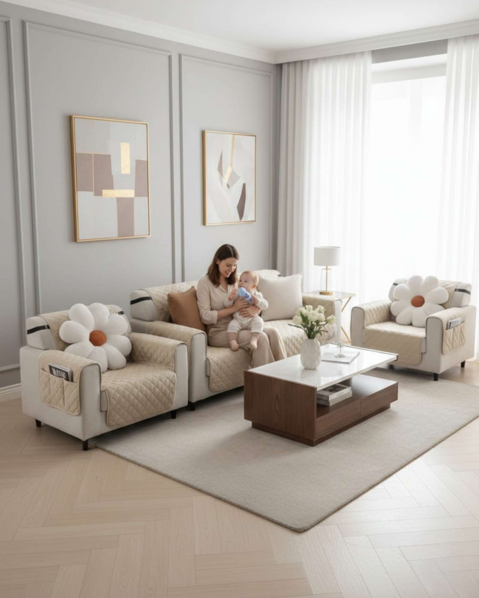 CUBRE SILLON REVERSIBLES CON BOLSAS SEST DE 3 PIEZAS 3+1+1 - 4