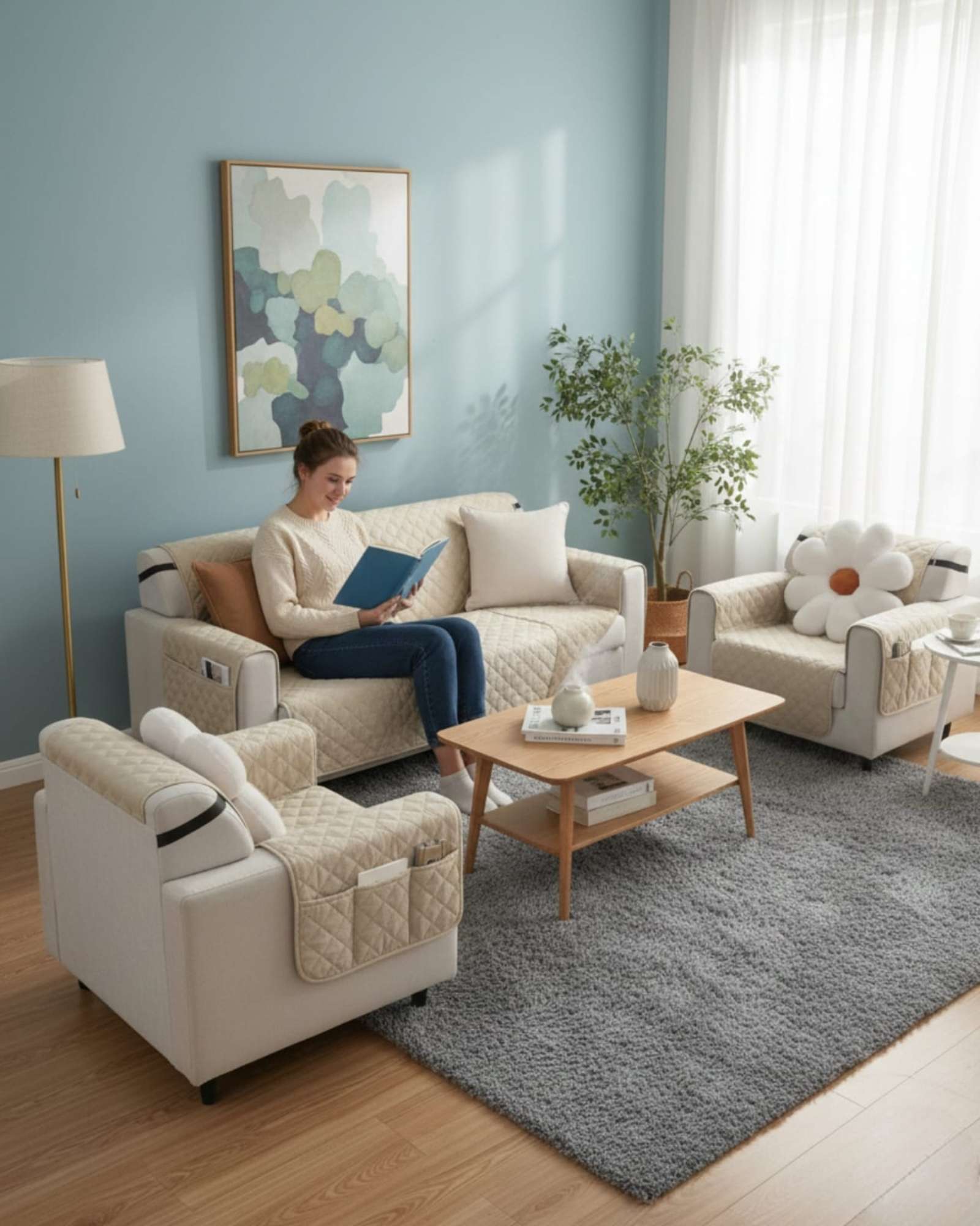 CUBRE SILLON REVERSIBLES CON BOLSAS SEST DE 3 PIEZAS 3+1+1 - 6