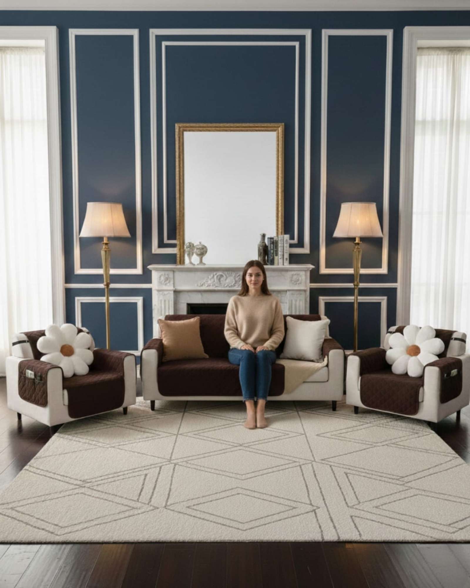 CUBRE SILLON REVERSIBLES CON BOLSAS SEST DE 3 PIEZAS 3+1+1 - 4