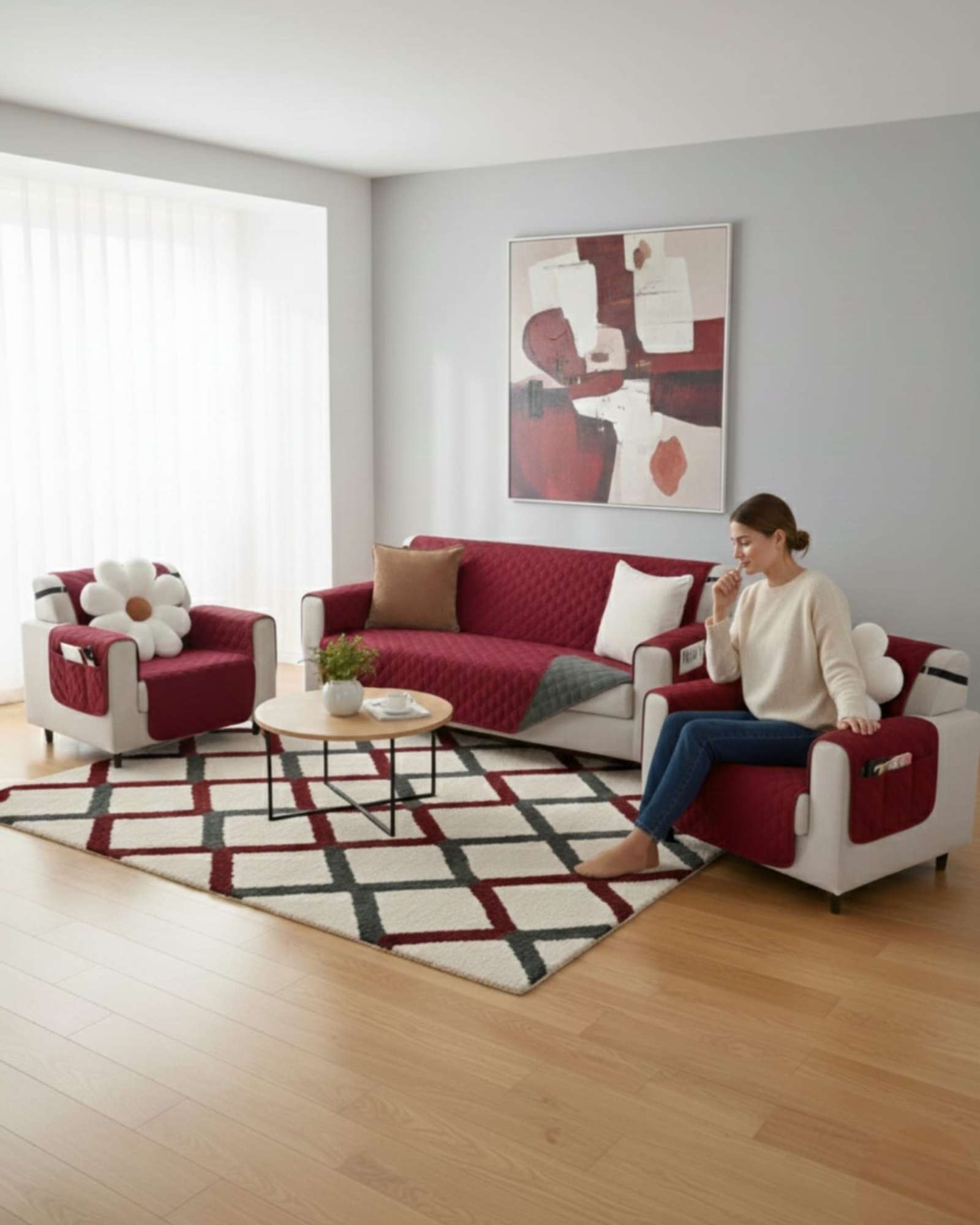 CUBRE SILLON REVERSIBLES CON BOLSAS SEST DE 3 PIEZAS 3+1+1 - 1