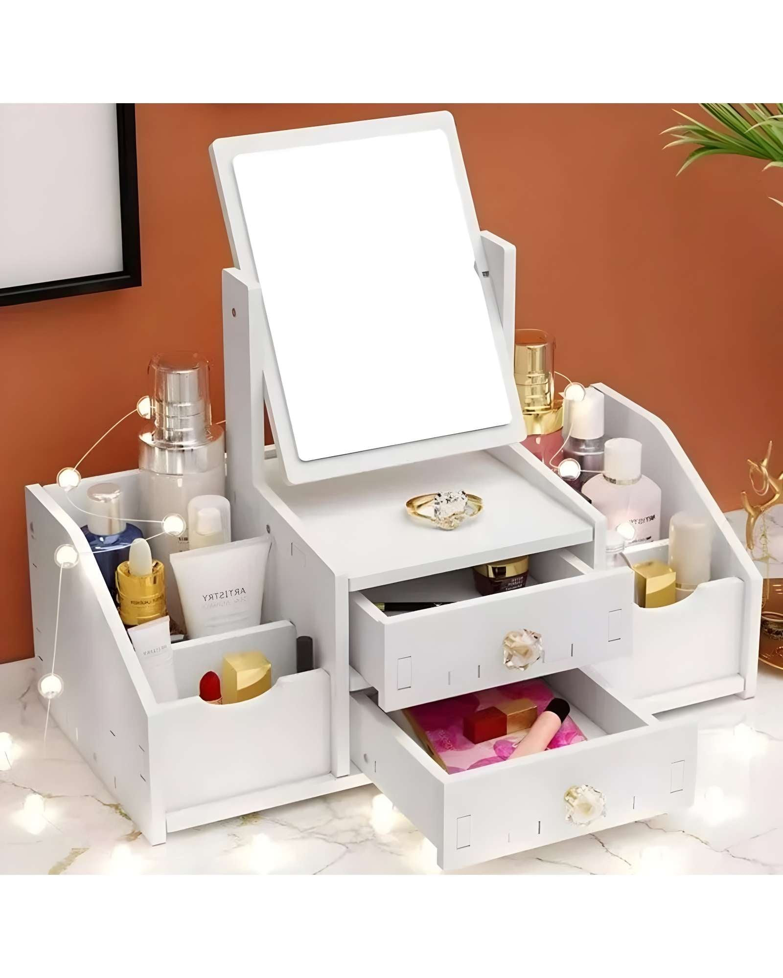 ORGANIZADOR DE MAQUILLAJE CON ESPEJO RECTANGULAR - 4