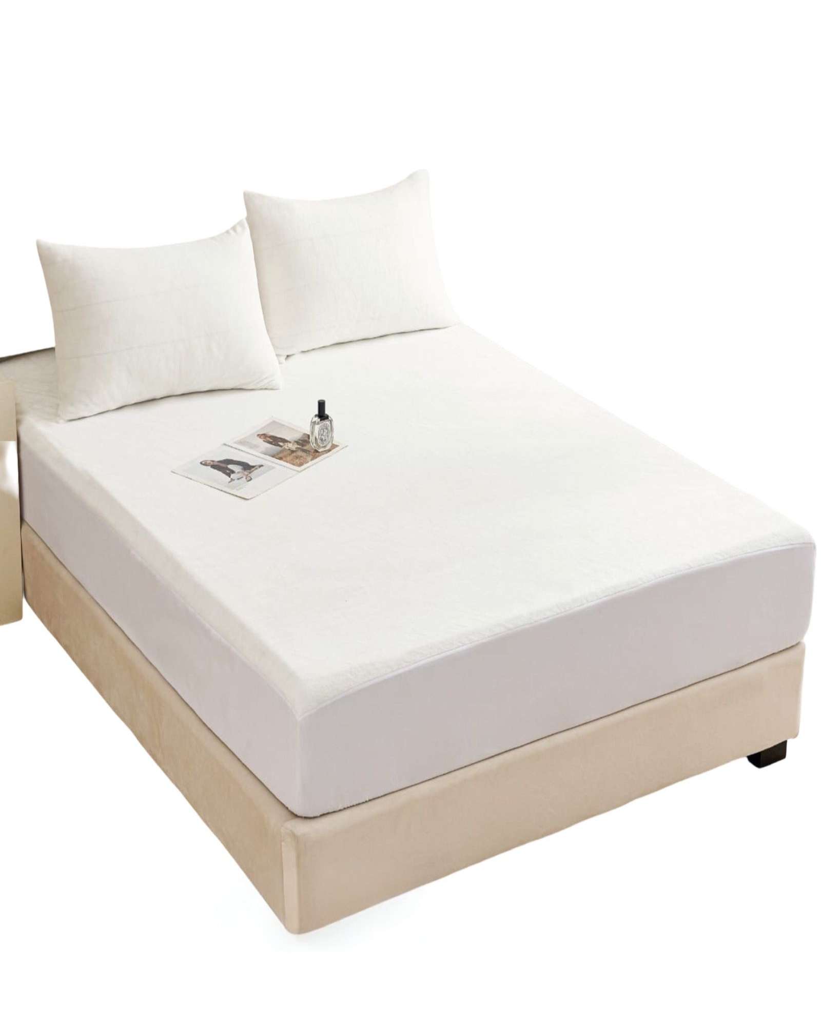 CUBRE COLCHON IMPERMEABLE PLUSH - EN COLOR BLANCO - 2 PLAZAS - 1