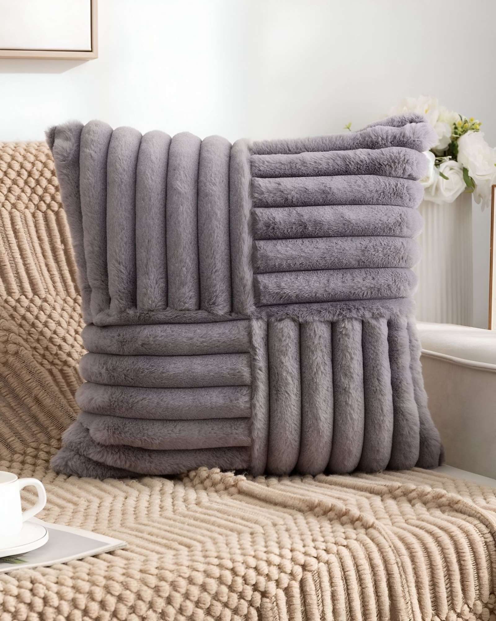 PACK DE 4 FUNDAS PELUDA EMPALMADA MORADO - 3