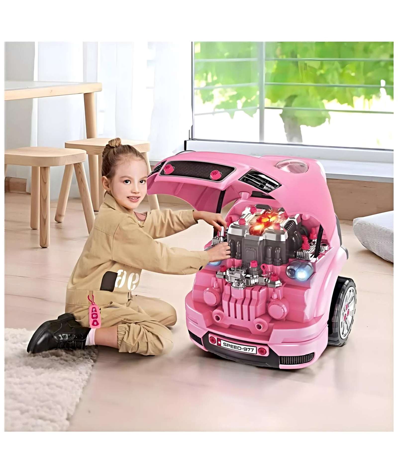 JUGUETE AUTO PARA REPARAR CON LUCES SONIDOS Y ACCESORIOS ROSA - 3