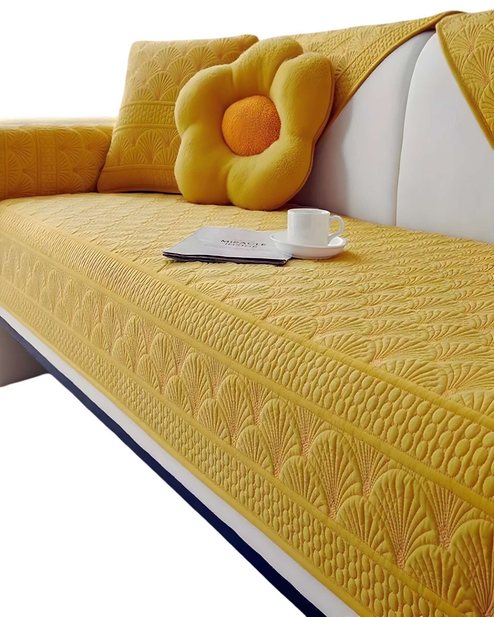 JUEGO DE 5 FUNDAS PARA SOFA CON DISEÑO AMARILLO - 1