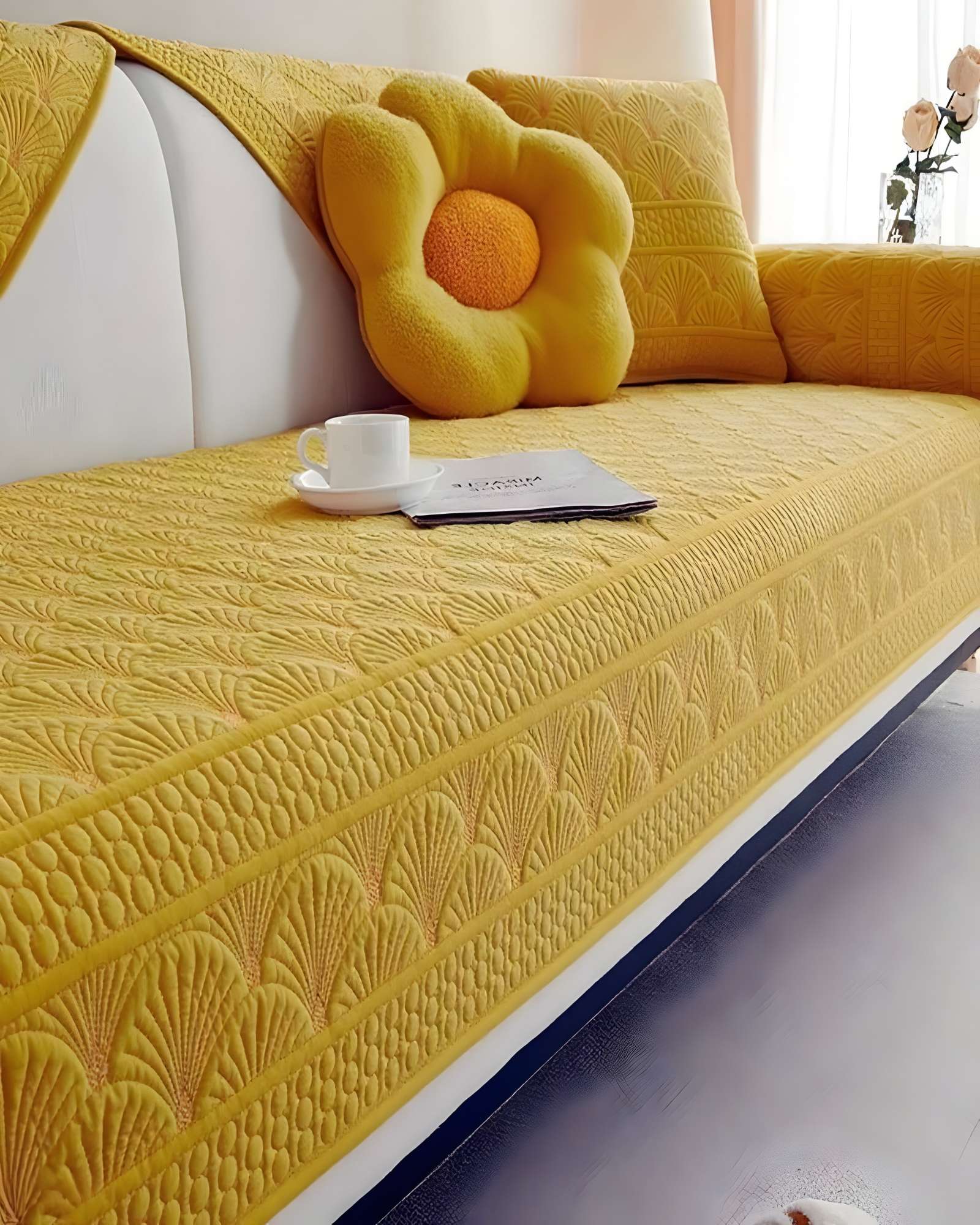 JUEGO DE 5 FUNDAS PARA SOFA CON DISEÑO AMARILLO - 4