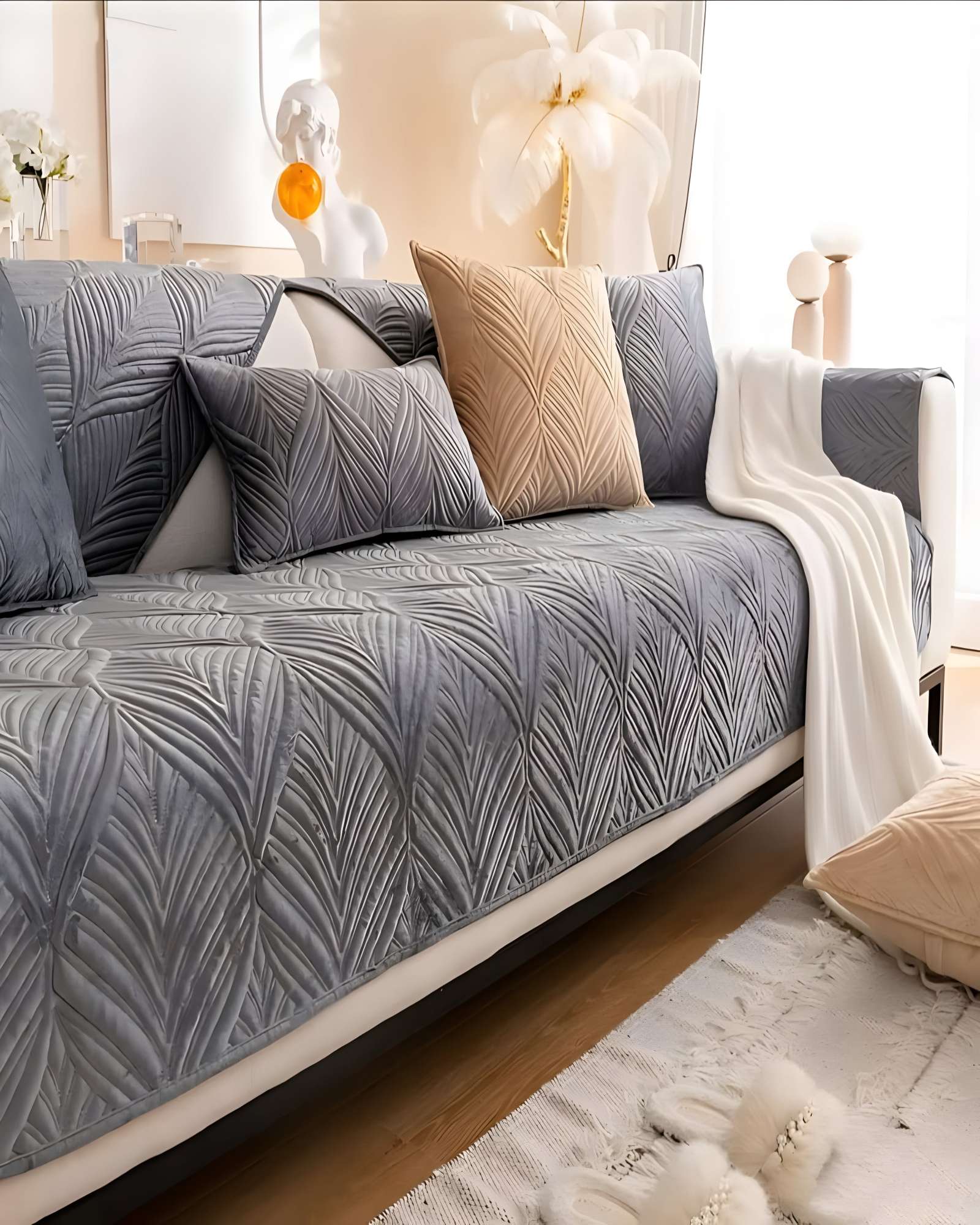 JUEGO DE 5 FUNDAS PARA SOFA CON DISEÑO GRIS - 4