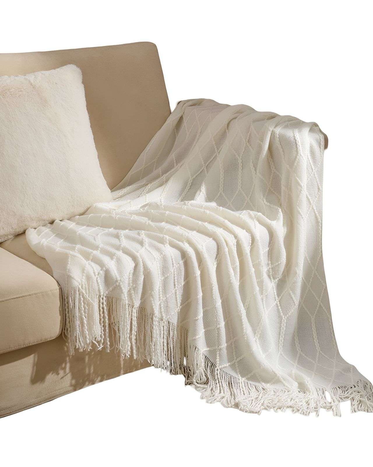 MANTAS PARA SOFAS CAMAS U OFICINAS CON FLECOS 127X152 CM BLANCO - 1