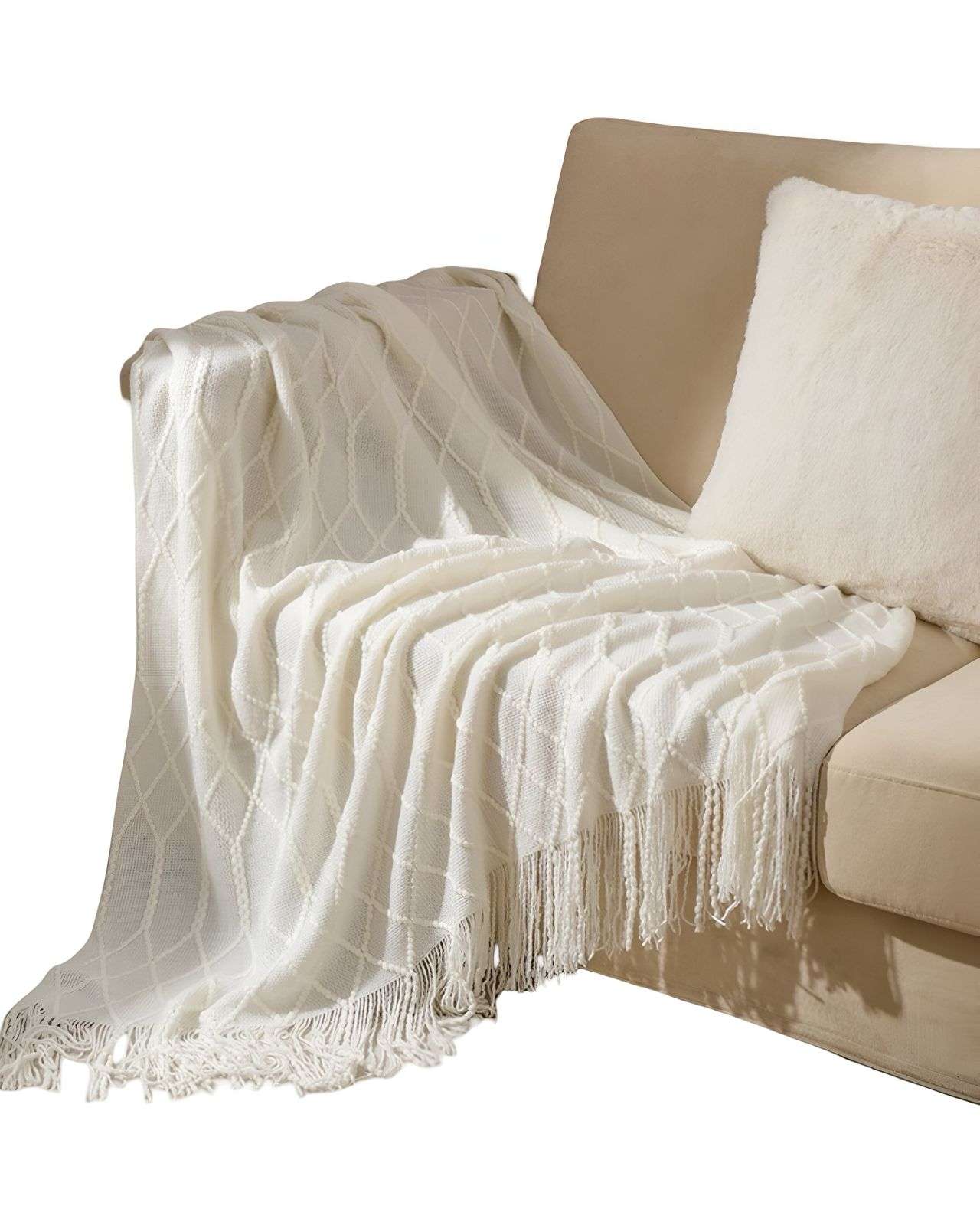 MANTAS PARA SOFAS CAMAS U OFICINAS CON FLECOS 127X152 CM BLANCO - 2