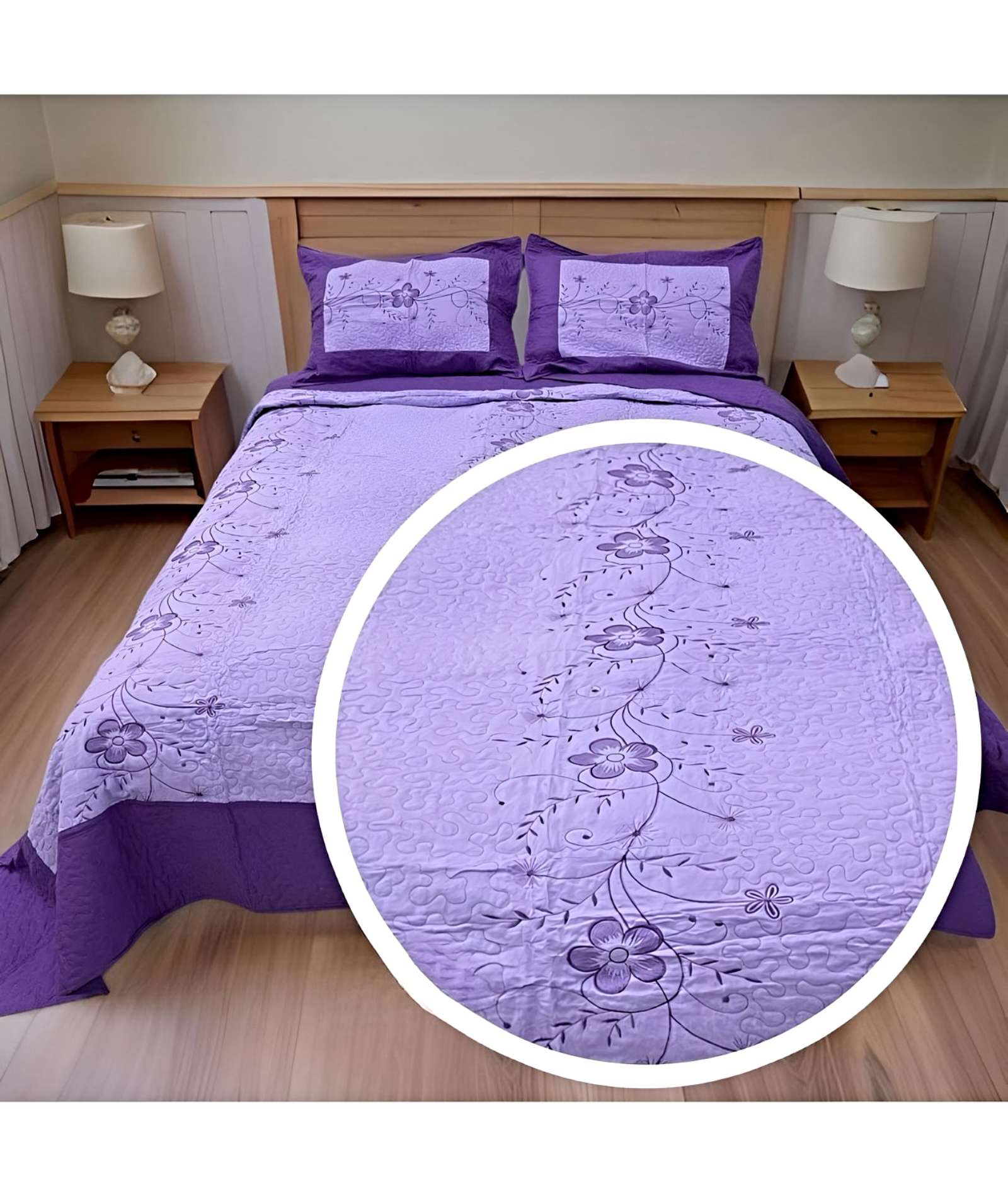 COBERTOR COLCHA QUILT VERANO 2 PLAZAS BORDADO - 3