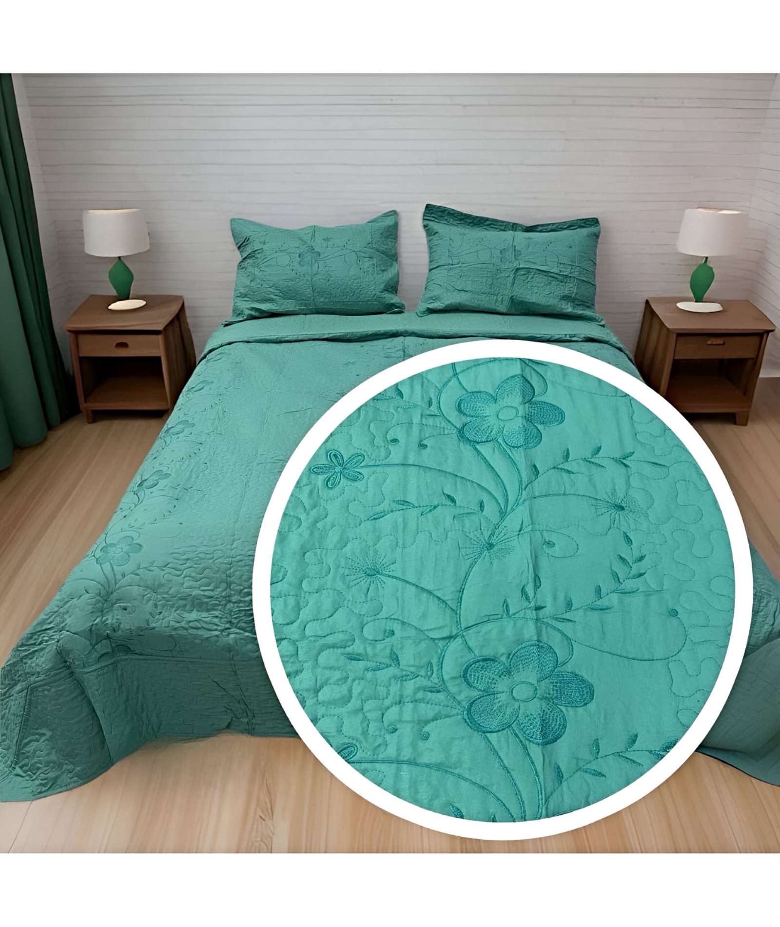 COBERTOR COLCHA QUILT VERANO 2 PLAZAS BORDADO - 3