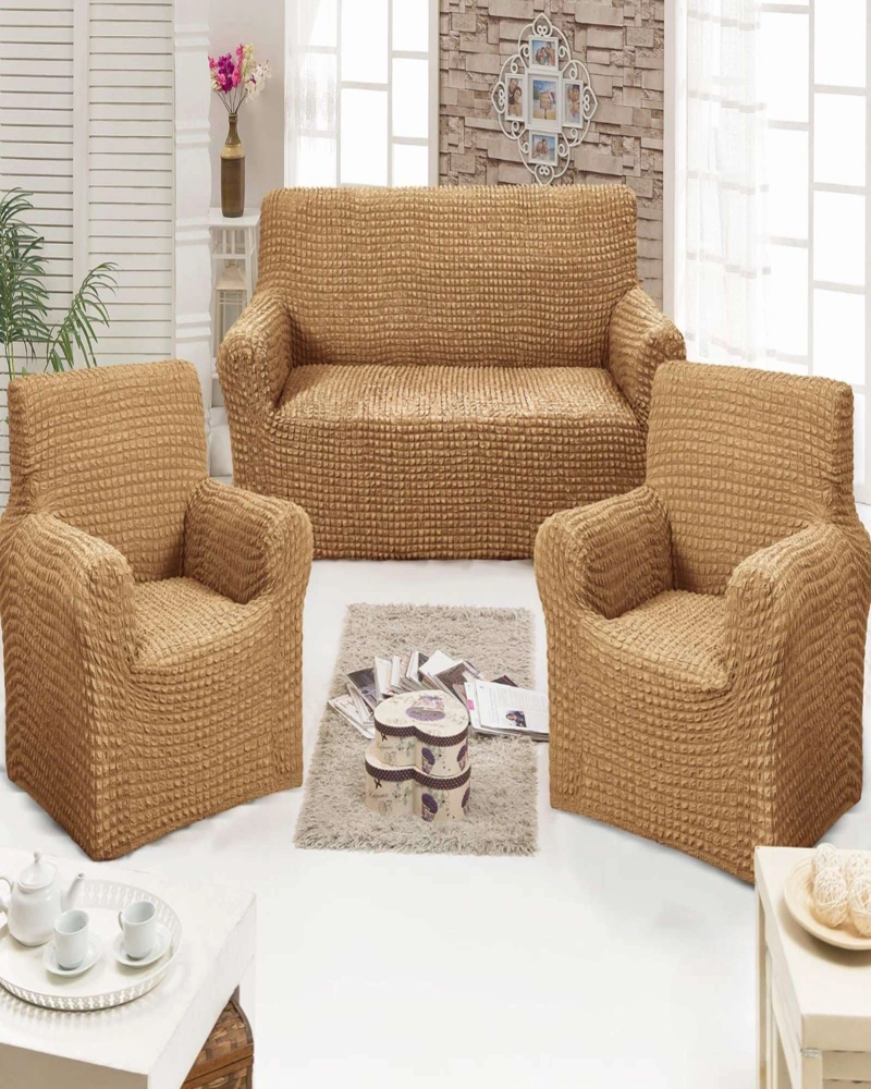 SET DE FUNDAS CUBRE SILLON 3+1+1 - MODELO CUADRILLE CAFE - 4